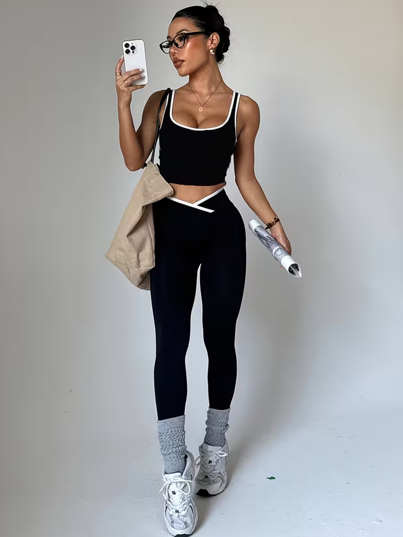 2Pcs Workout Set Sleeveless Bra Yoga Suit Crop Tank Top and High Waist Leggings